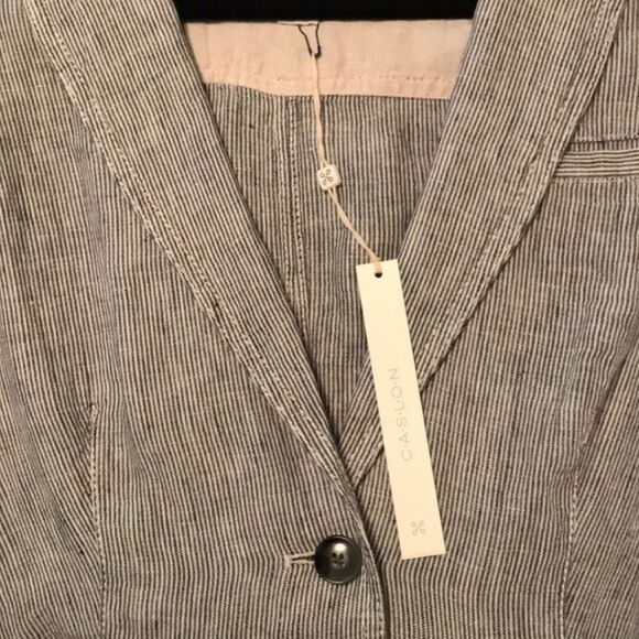 Caslon One-Button Linen Railroad Stripe Blazer Jacket S - Picture 3 of 5